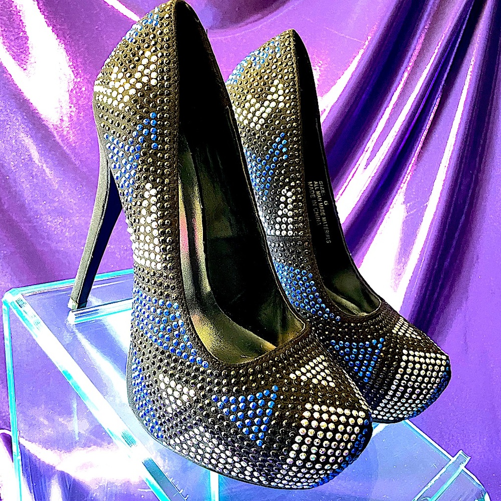 Shi by Journeys | Intensity - Blue, Black and Silver Platform Pumps (WORN)